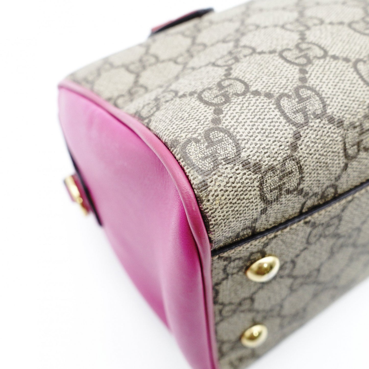 GUCCI Mini Boston Bag GG Supreme Pink Red Beige Handbag 2-Way PVC 7-12-299