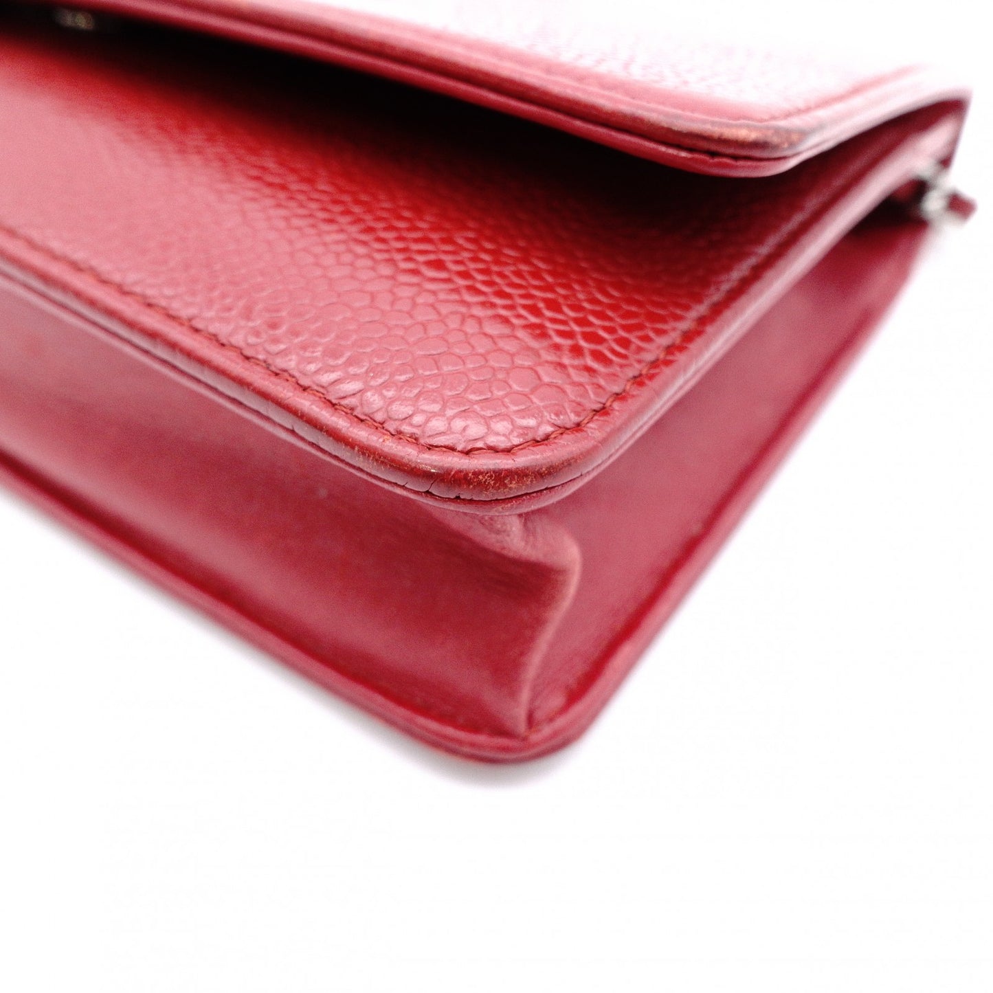 CHANEL Shoulder Bag, Leather, Red, Crossbody, Caviar Leather, Silver Hardware