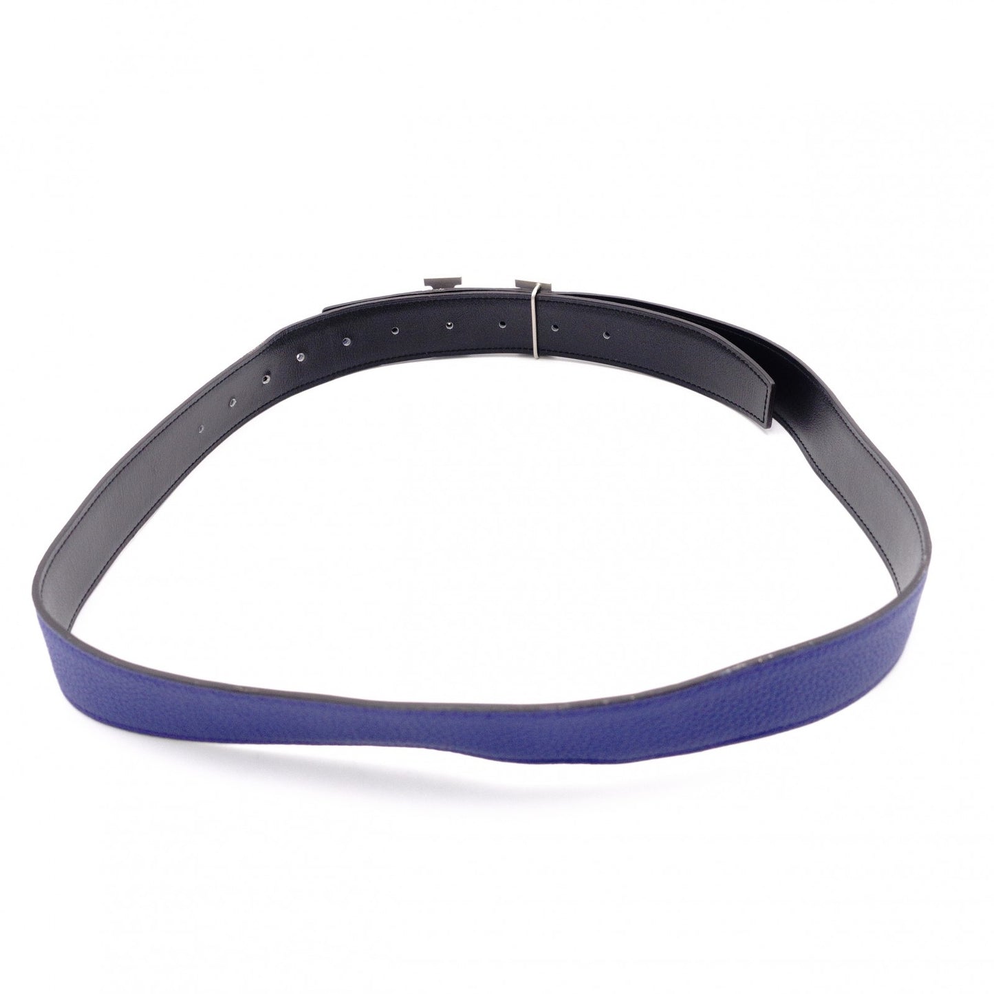 HERMES H Belt, Leather, Men's, Blue x Black, Size 95, Reversible
