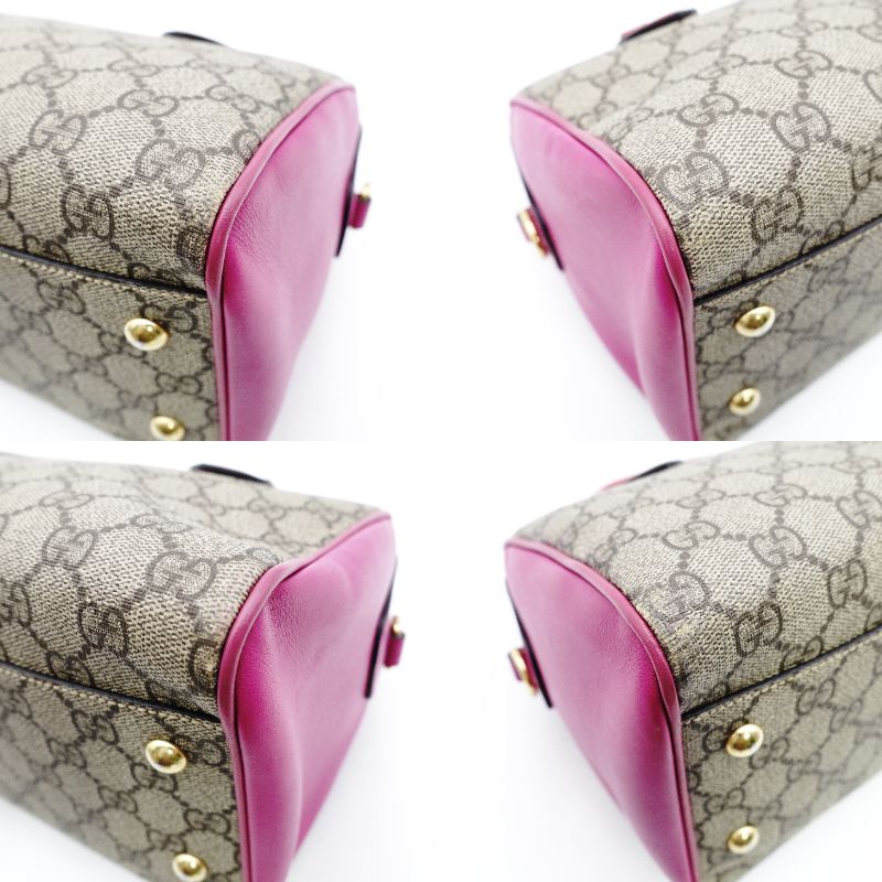 GUCCI Mini Boston Bag GG Supreme Pink Red Beige Handbag 2-Way PVC 7-12-299