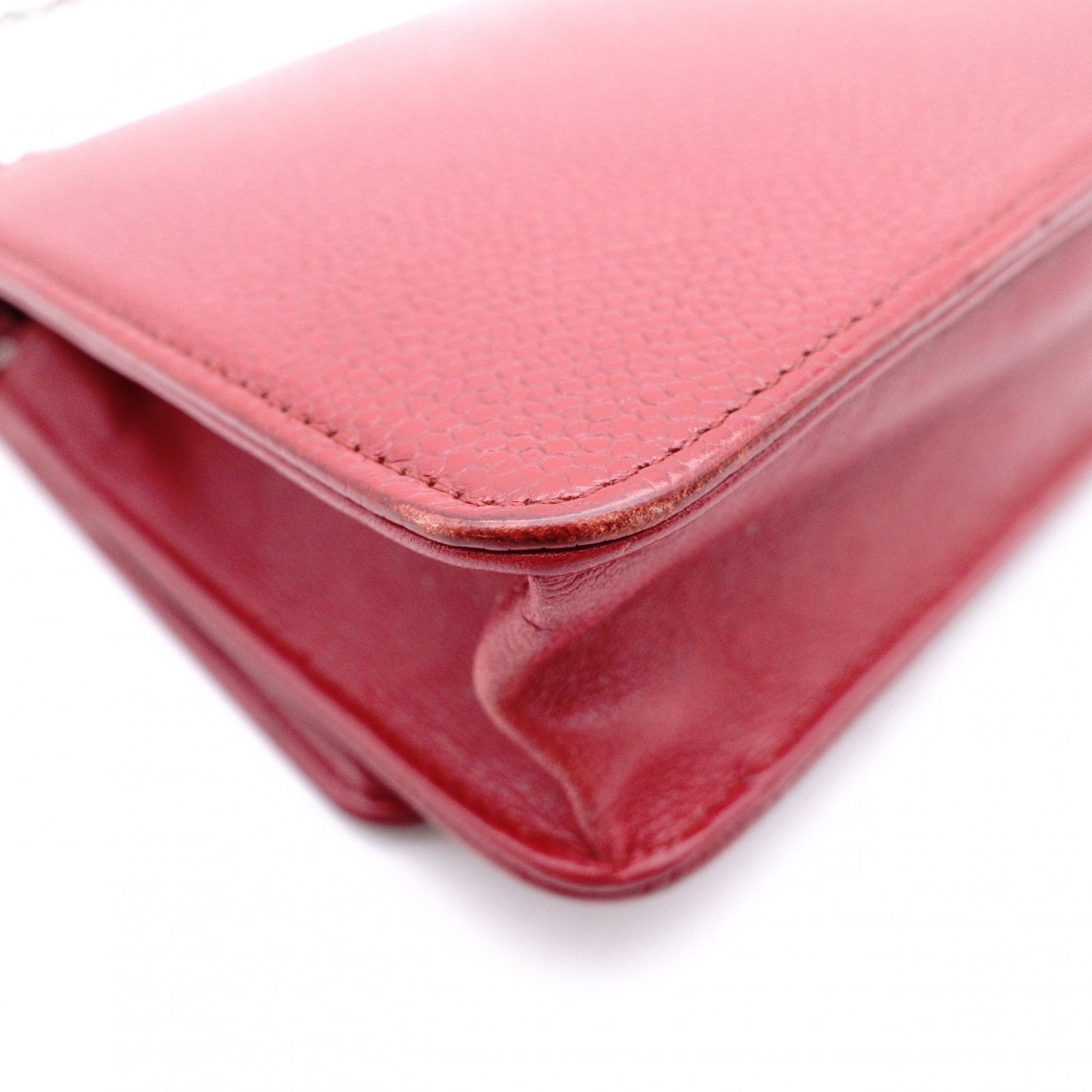 CHANEL Shoulder Bag, Leather, Red, Crossbody, Caviar Leather, Silver Hardware