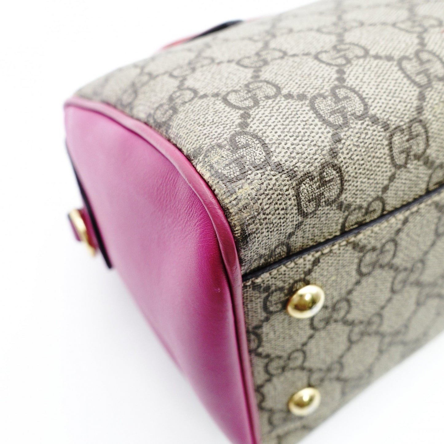 GUCCI Mini Boston Bag GG Supreme Pink Red Beige Handbag 2-Way PVC 7-12-299