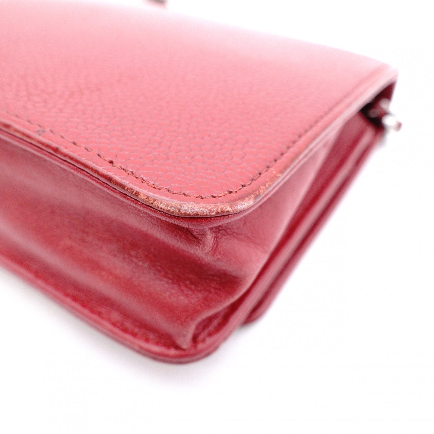 CHANEL Shoulder Bag, Leather, Red, Crossbody, Caviar Leather, Silver Hardware