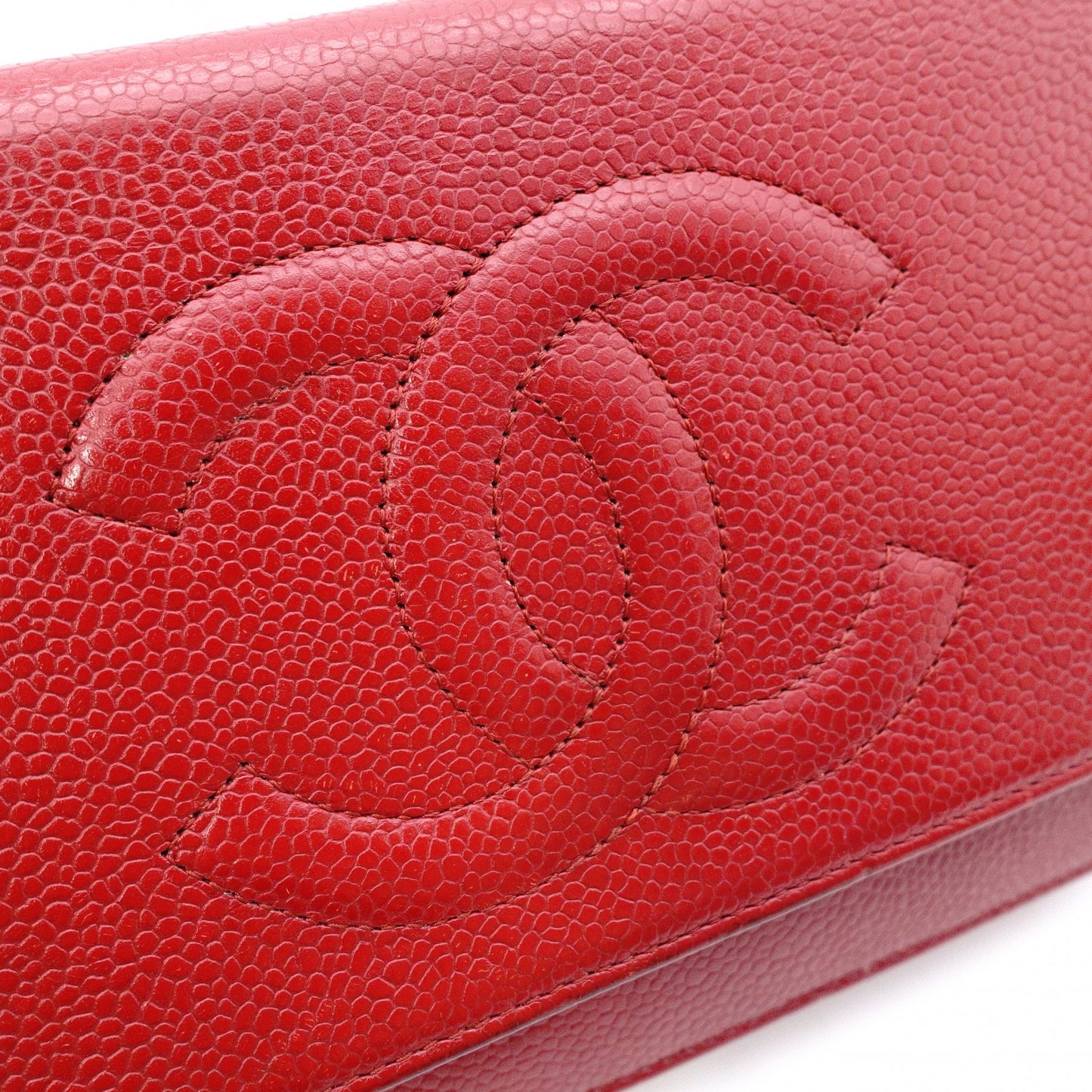 CHANEL Shoulder Bag, Leather, Red, Crossbody, Caviar Leather, Silver Hardware