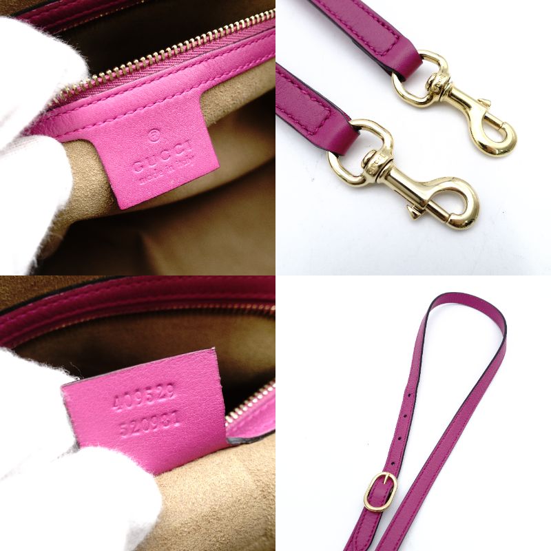 GUCCI Mini Boston Bag GG Supreme Pink Red Beige Handbag 2-Way PVC 7-12-299