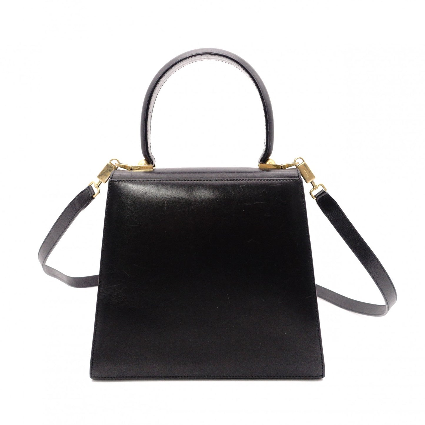 Salvatore Ferragamo Gancini Handbag, 2-Way, Leather, Black, Women's