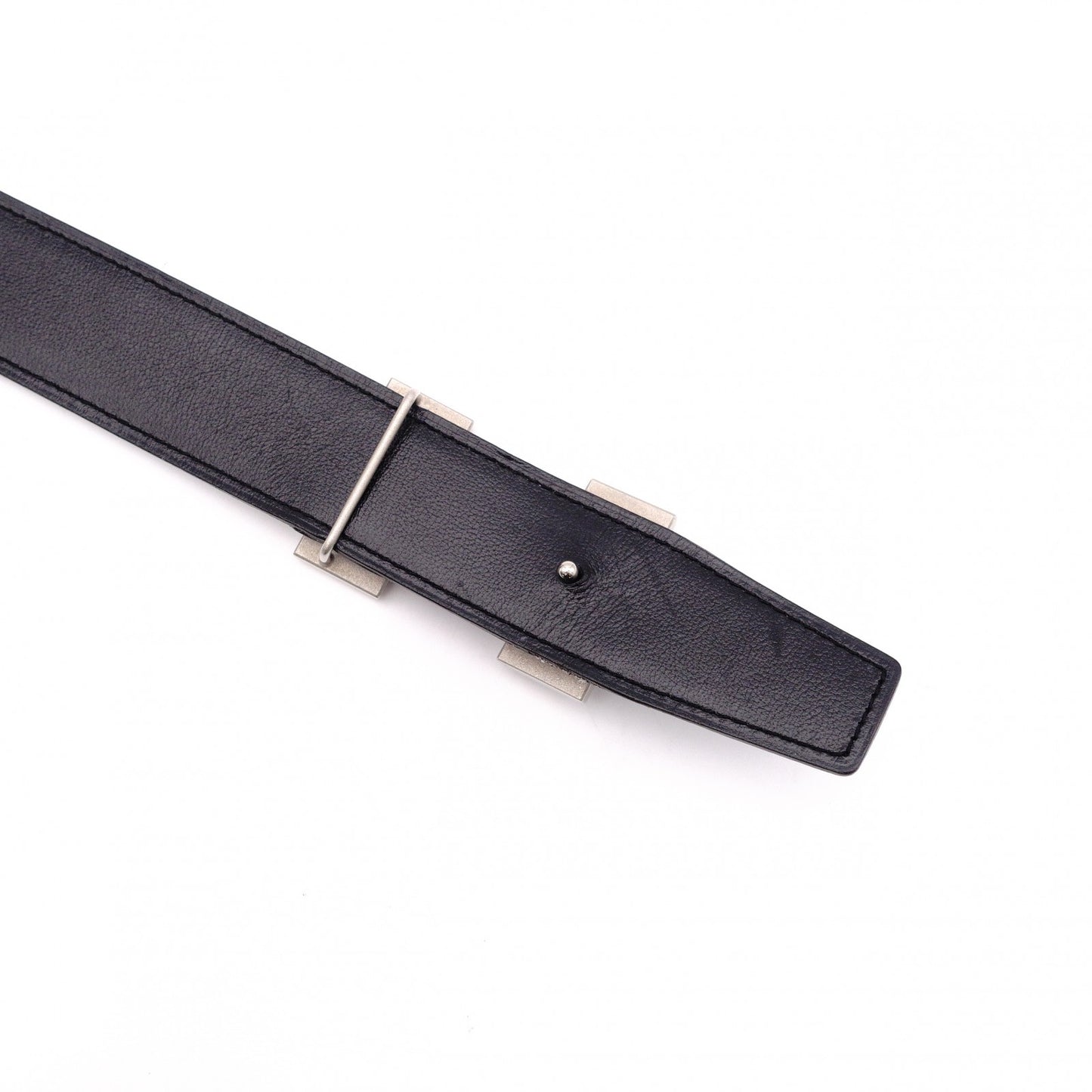 HERMES H Belt, Leather, Men's, Blue x Black, Size 95, Reversible