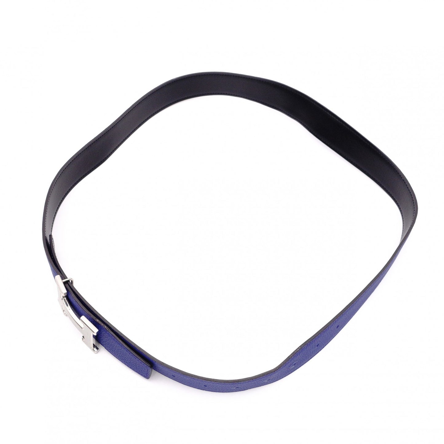 HERMES H Belt, Leather, Men's, Blue x Black, Size 95, Reversible