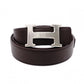 HERMES H Belt, Leather, Brown, Reversible, Size 85, Silver Hardware