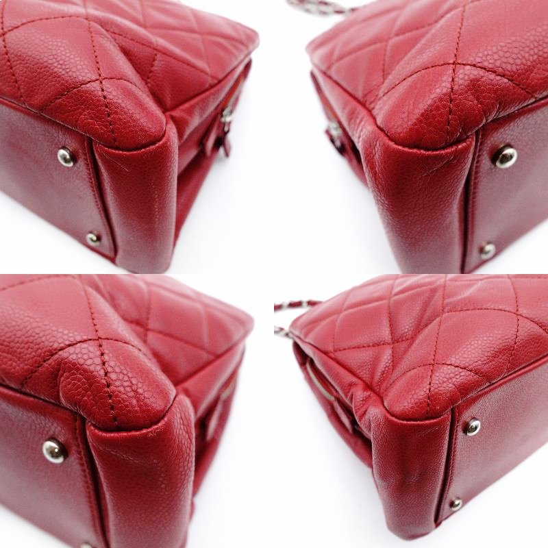 CHANEL Matelassé Shoulder Bag, Leather, Red Caviar Skin, Silver Hardware