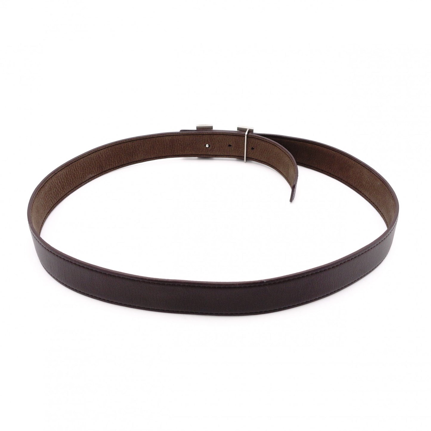 HERMES H Belt, Leather, Brown, Reversible, Size 85, Silver Hardware