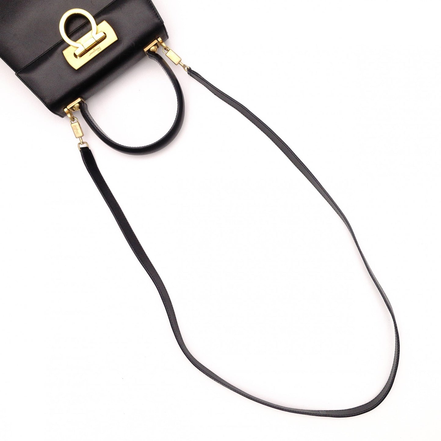 Salvatore Ferragamo Gancini Handbag, 2-Way, Leather, Black, Women's