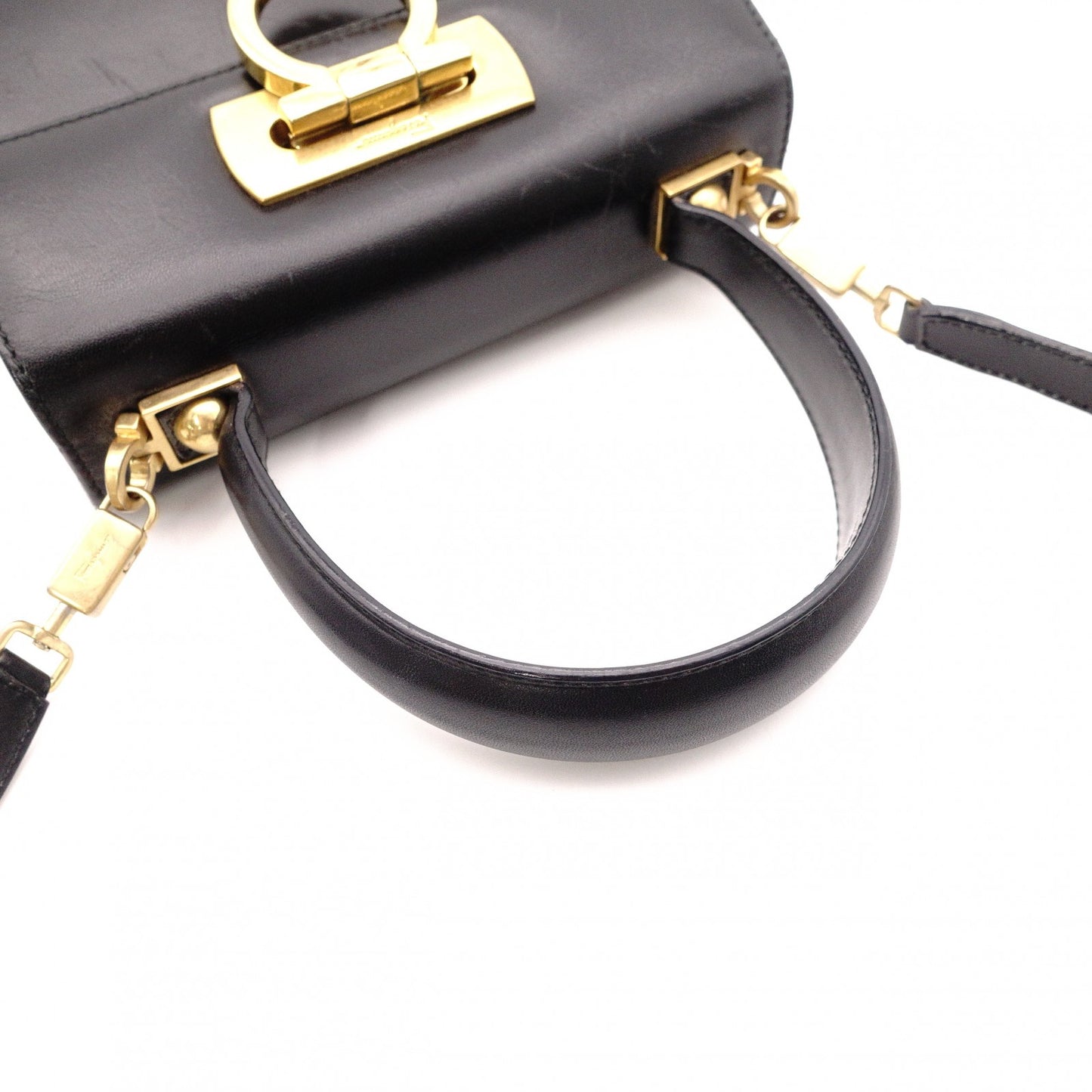 Salvatore Ferragamo Gancini Handbag, 2-Way, Leather, Black, Women's