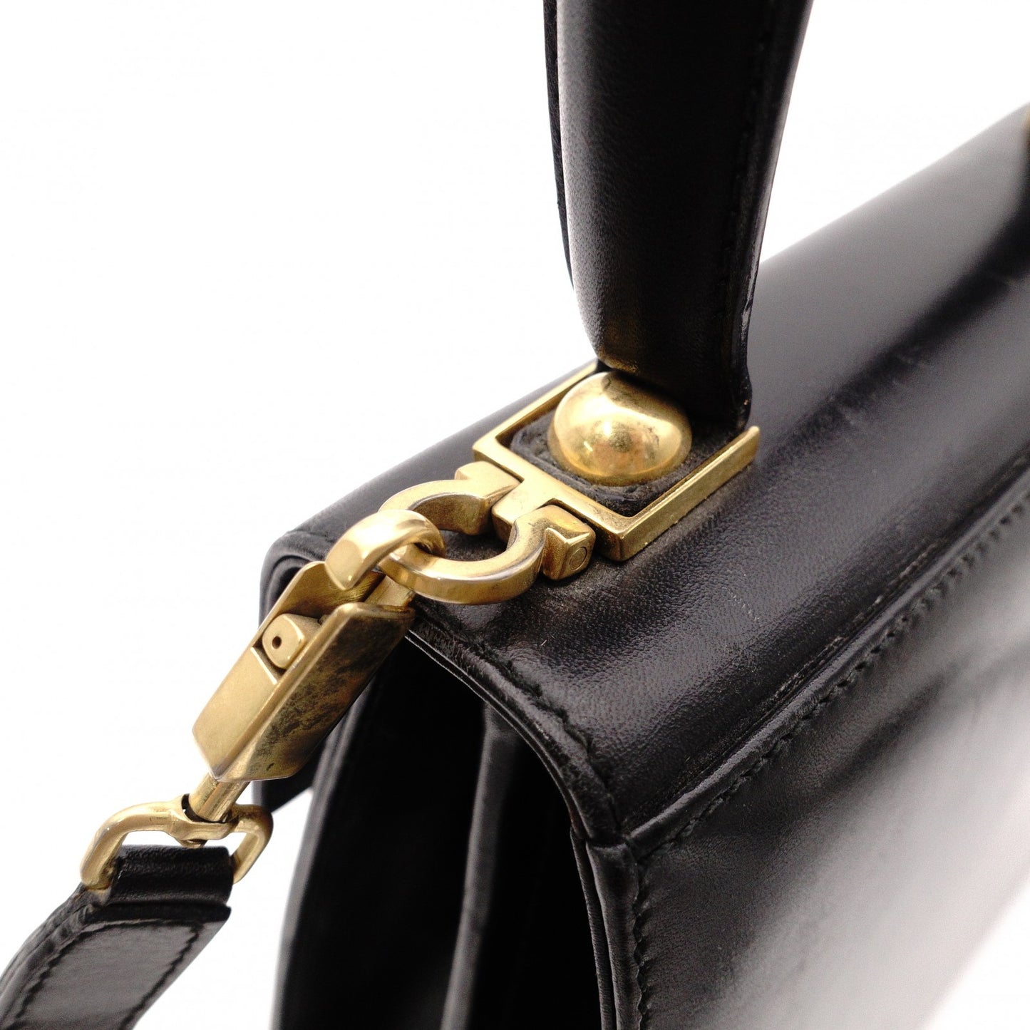 Salvatore Ferragamo Gancini Handbag, 2-Way, Leather, Black, Women's