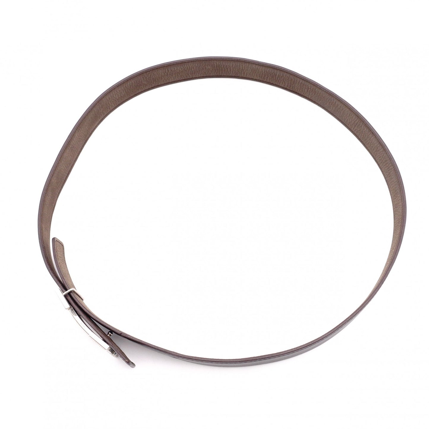 HERMES H Belt, Leather, Brown, Reversible, Size 85, Silver Hardware