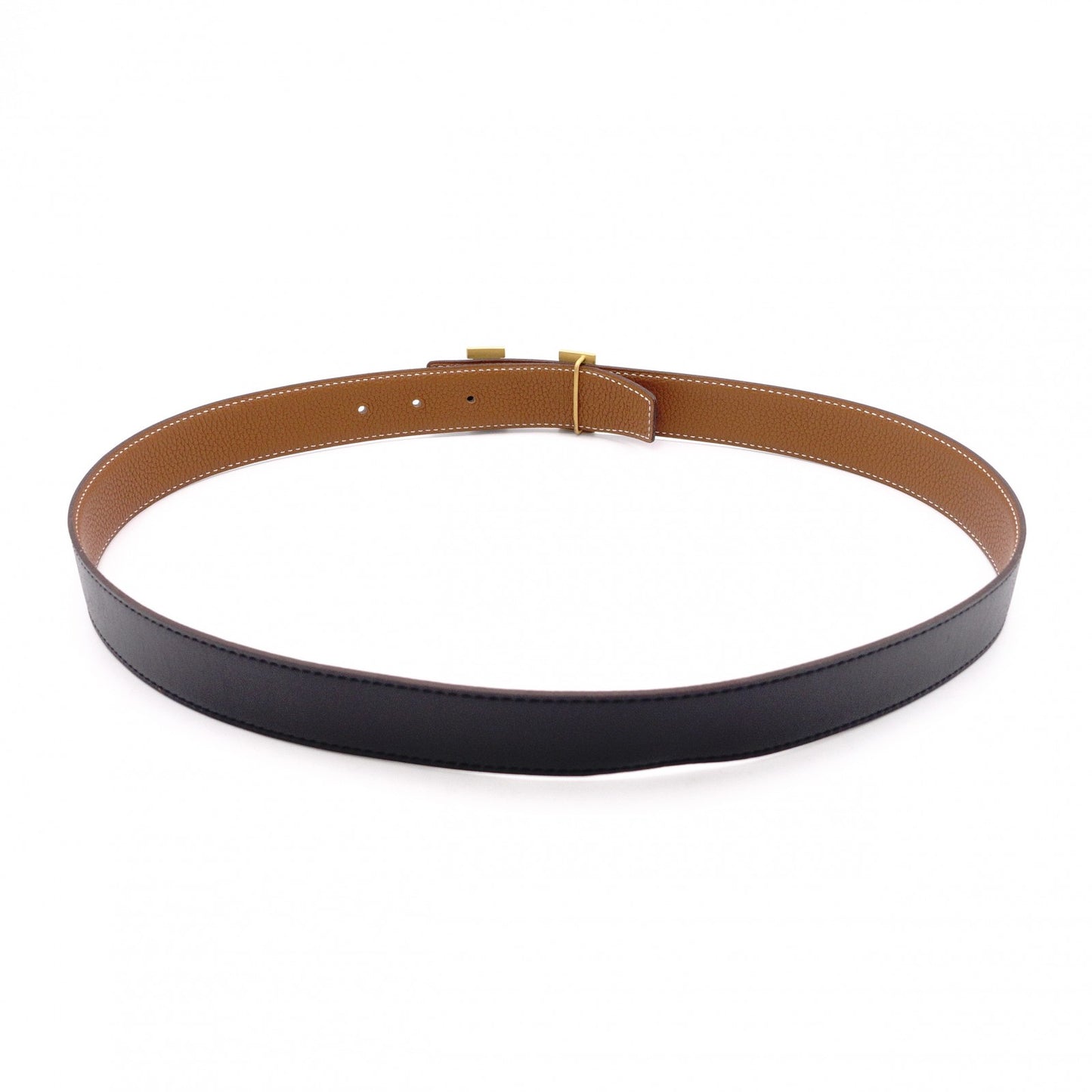 HERMES H Belt, Leather, Black/Brown, Reversible, Gold Hardware, Size 90