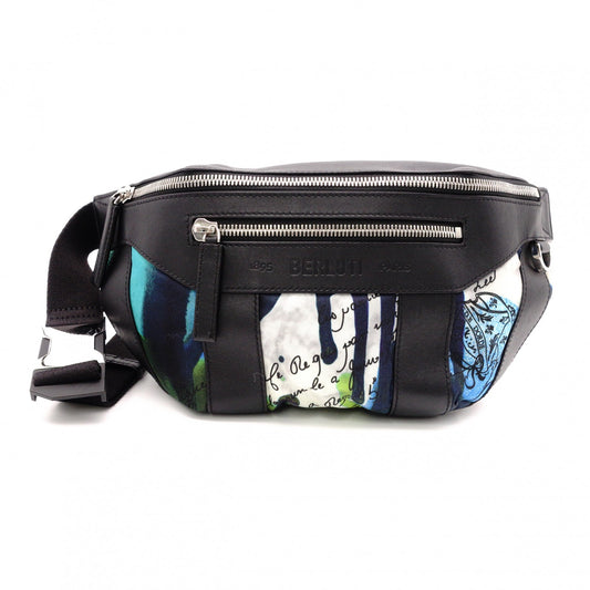 Berluti Body Bag, Nylon/Leather Waist Bag, Black/Multicolor, Men's