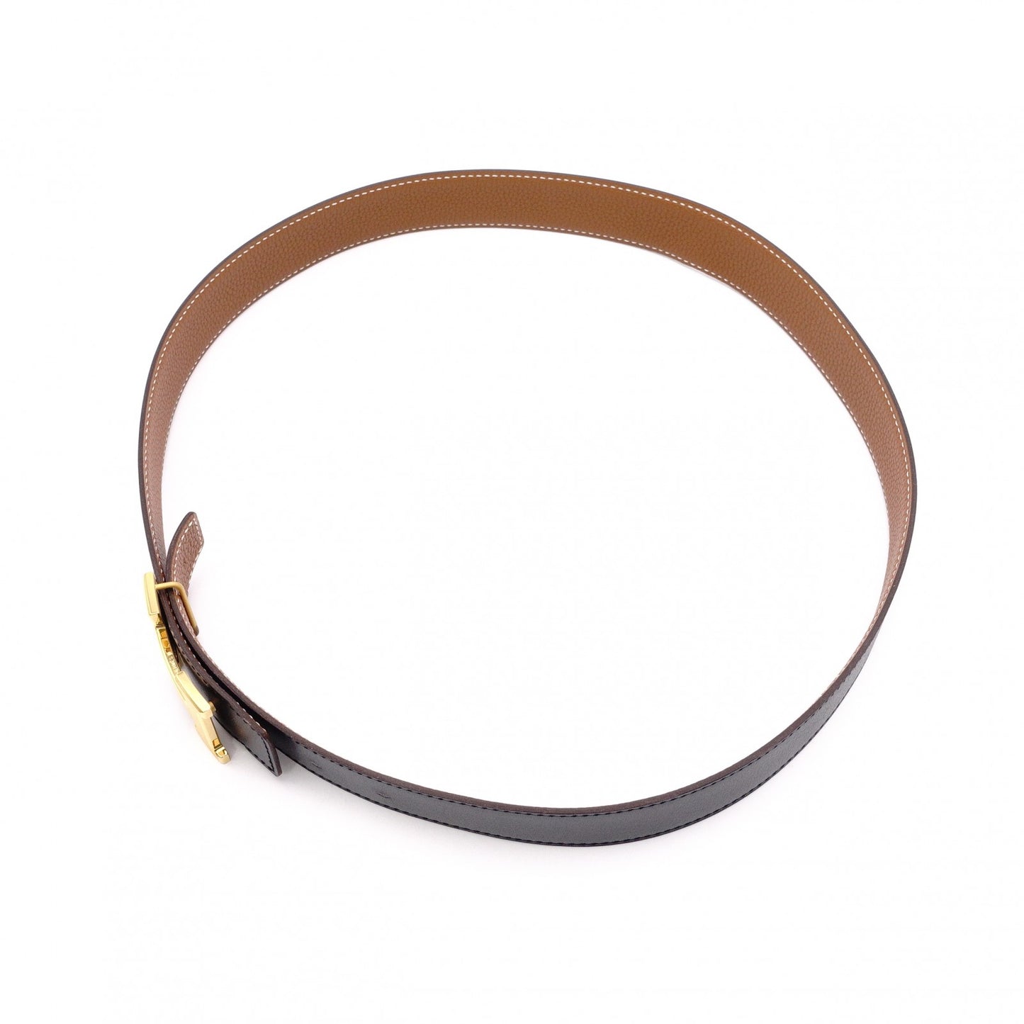 HERMES H Belt, Leather, Black/Brown, Reversible, Gold Hardware, Size 90