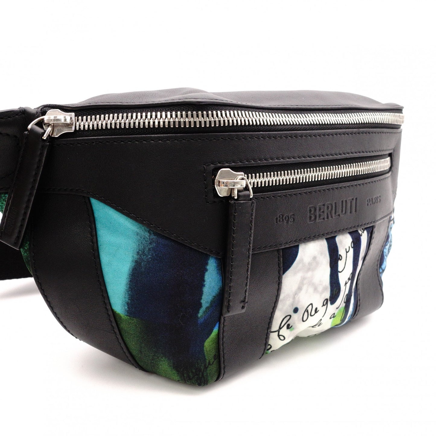 Berluti Body Bag, Nylon/Leather Waist Bag, Black/Multicolor, Men's