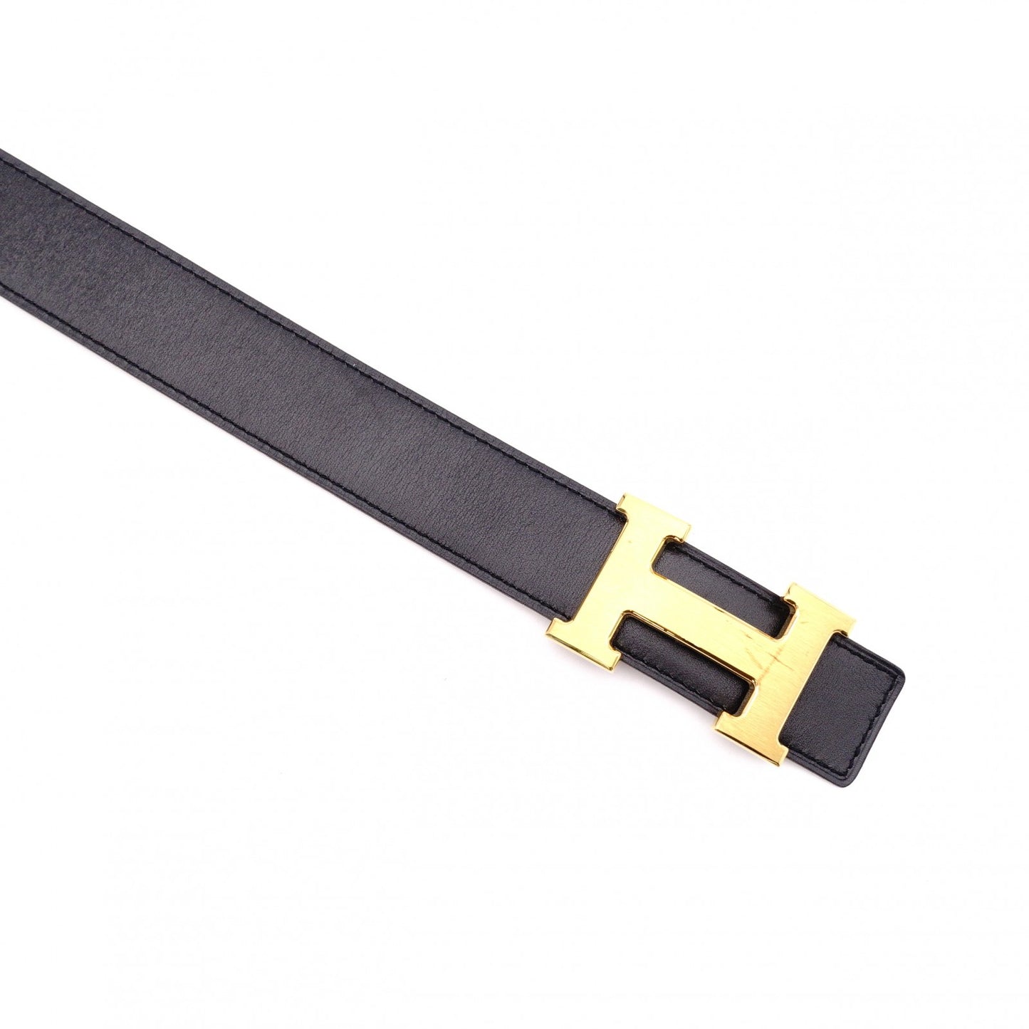 HERMES H Belt, Leather, Black/Brown, Reversible, Gold Hardware, Size 90