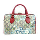 GUCCI Floral Mini Boston Bag GG Supreme Red Beige Handbag 2-Way PVC 7-11-846