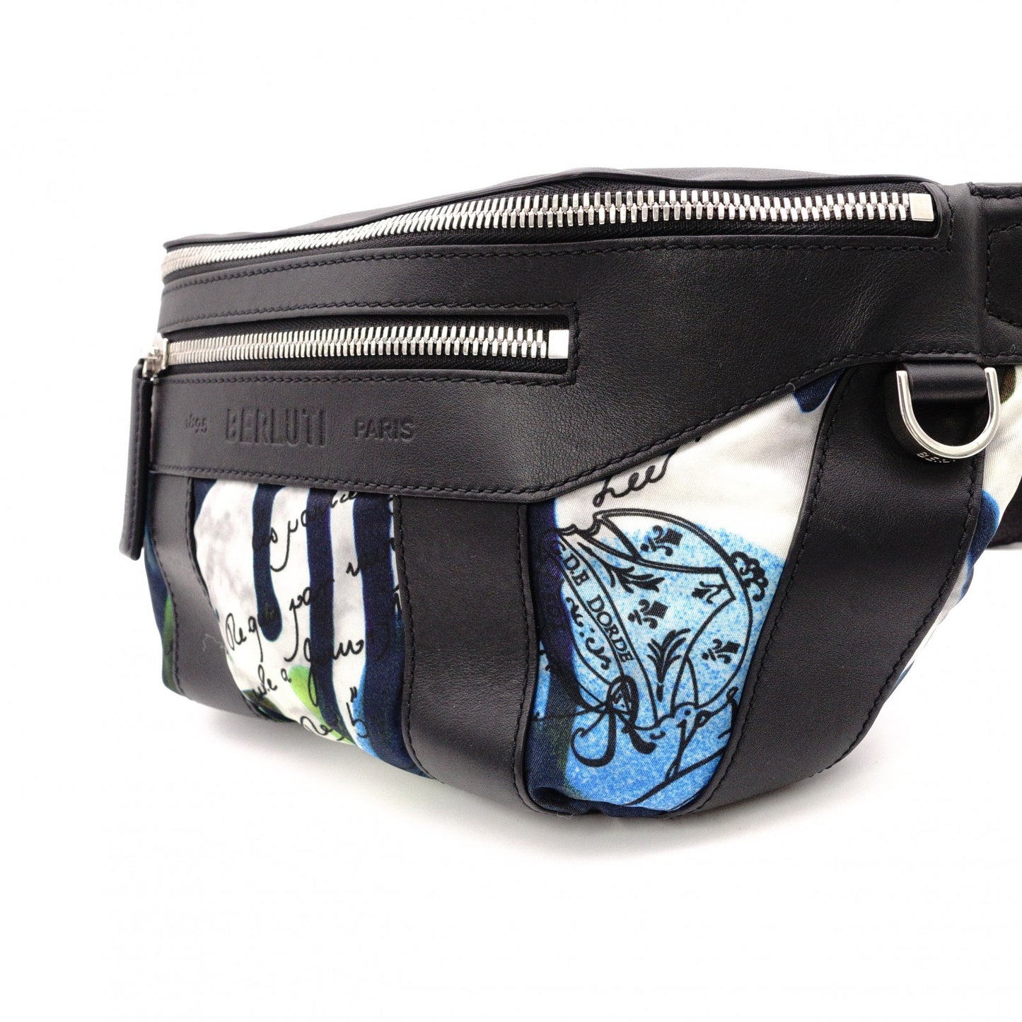 Berluti Body Bag, Nylon/Leather Waist Bag, Black/Multicolor, Men's