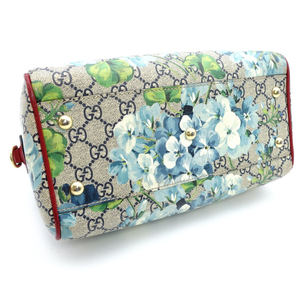 GUCCI Floral Mini Boston Bag GG Supreme Red Beige Handbag 2-Way PVC 7-11-846
