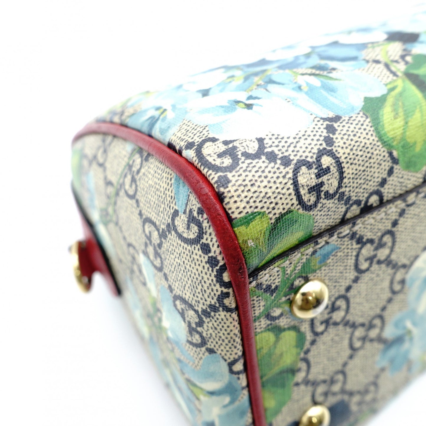 GUCCI Floral Mini Boston Bag GG Supreme Red Beige Handbag 2-Way PVC 7-11-846