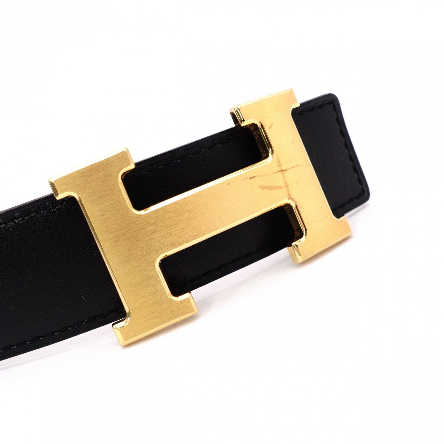 HERMES H Belt, Leather, Black/Brown, Reversible, Gold Hardware, Size 90
