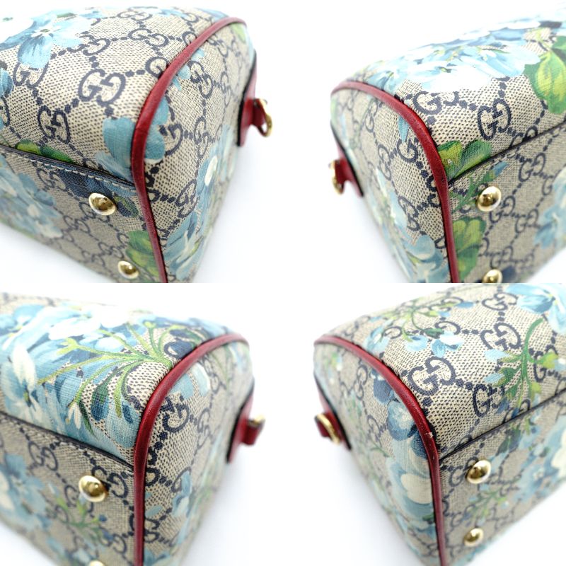 GUCCI Floral Mini Boston Bag GG Supreme Red Beige Handbag 2-Way PVC 7-11-846