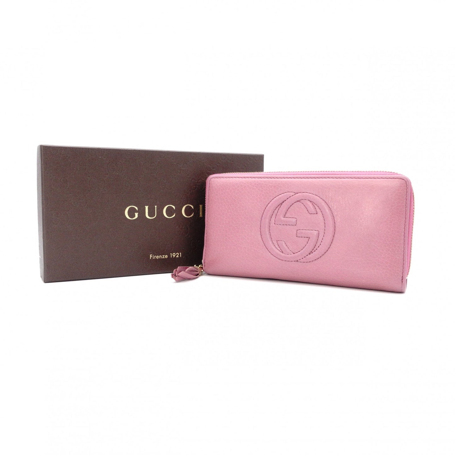 GUCCI Soho Long Wallet, Leather, Pink, Fringe, Tassel