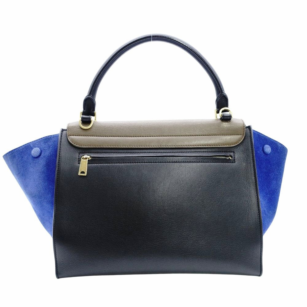Céline Trapeze Handbag Brown × Black × Blue 2-Way Suede Leather Shoulder 7-12-372
