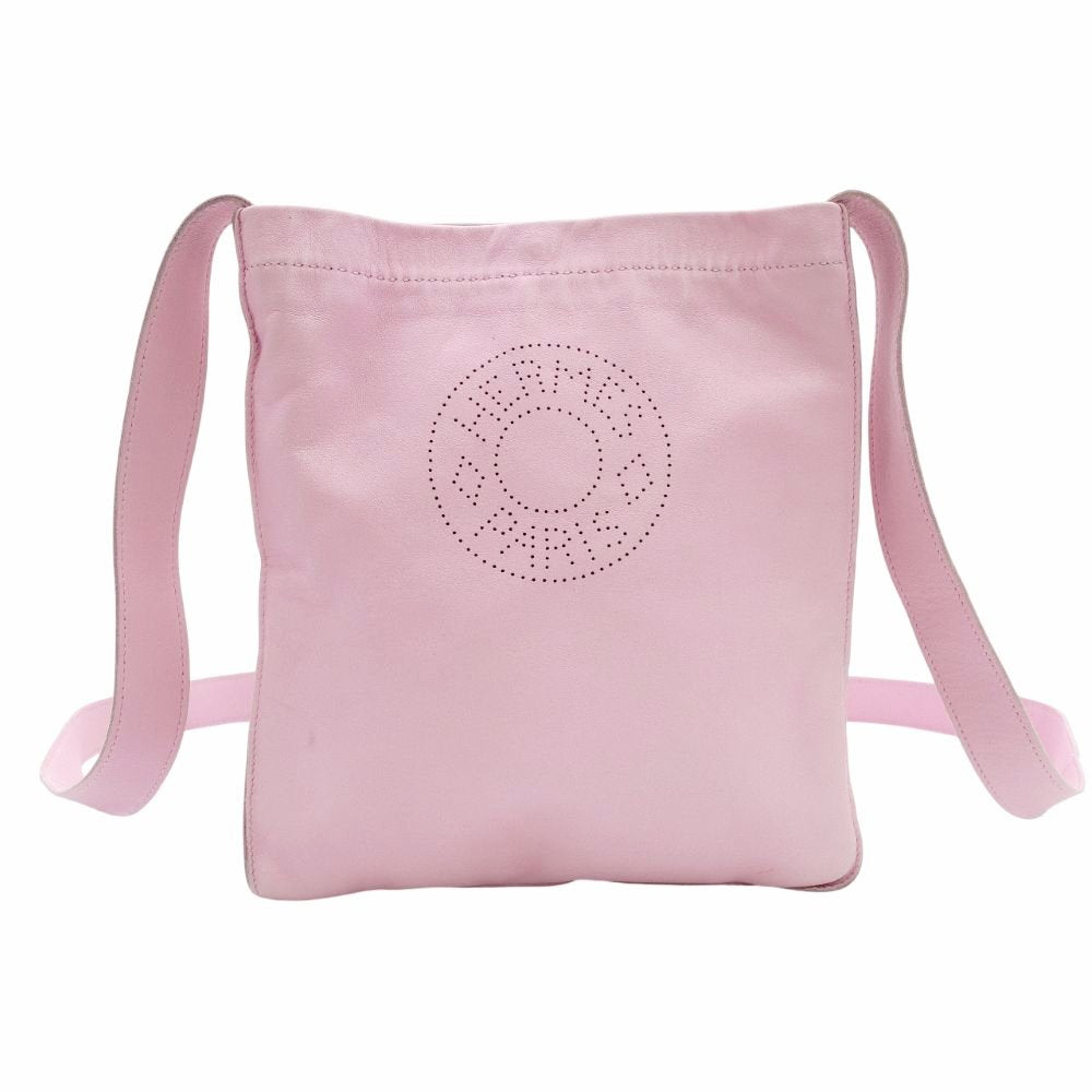 HERMES Crocelle Shoulder Bag Pink Leather Crossbody Leather Logo 7-11-492