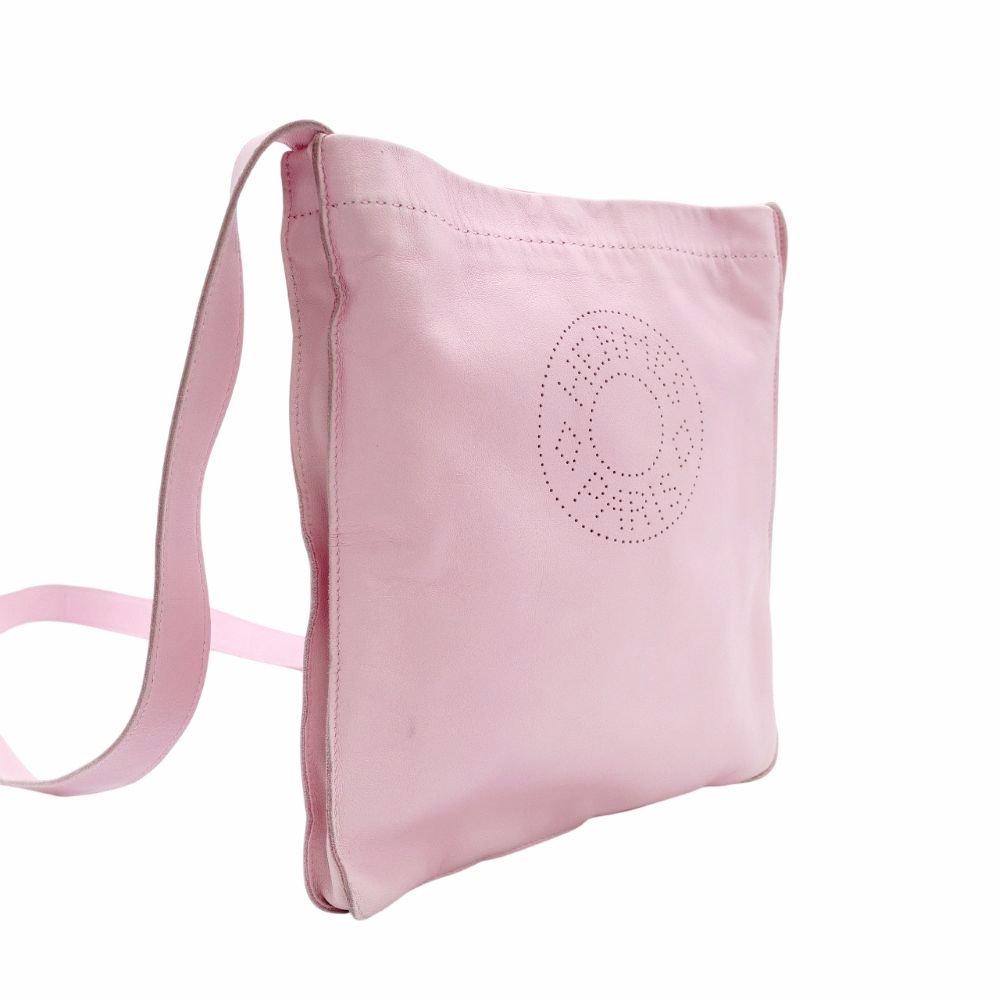 HERMES Crocelle Shoulder Bag Pink Leather Crossbody Leather Logo 7-11-492