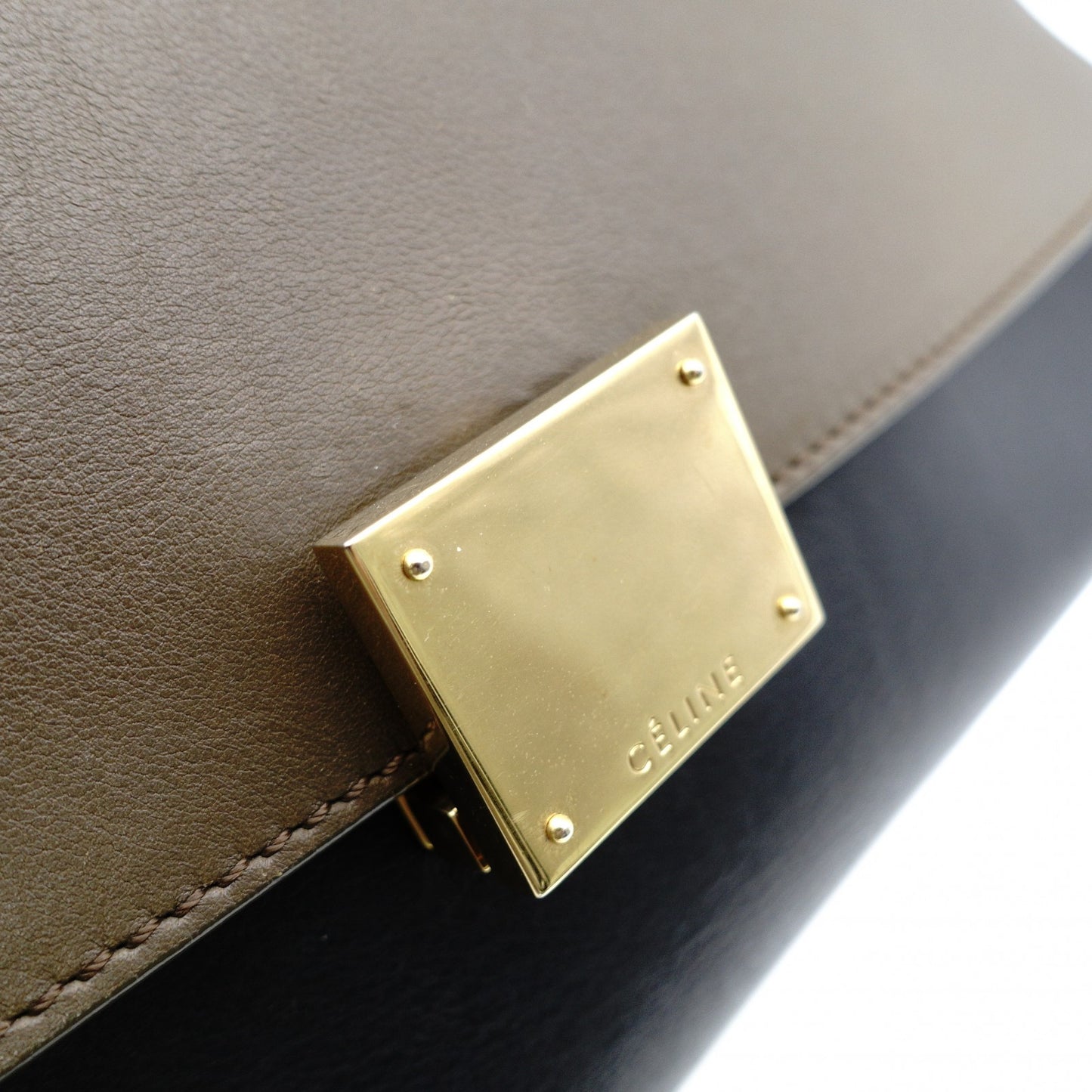 Céline Trapeze Handbag Brown × Black × Blue 2-Way Suede Leather Shoulder 7-12-372
