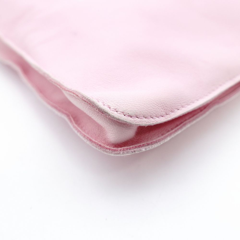 HERMES Crocelle Shoulder Bag Pink Leather Crossbody Leather Logo 7-11-492