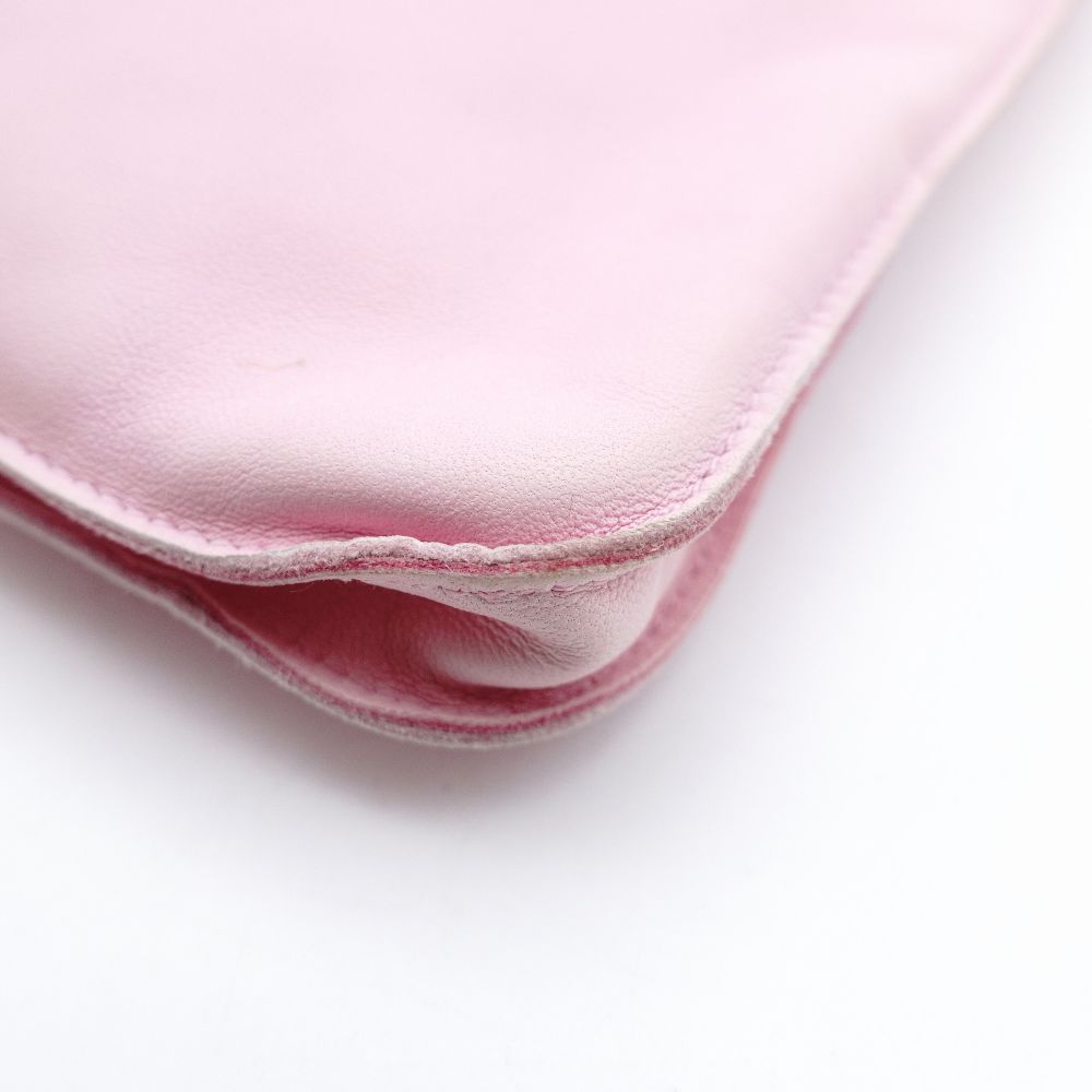 HERMES Crocelle Shoulder Bag Pink Leather Crossbody Leather Logo 7-11-492