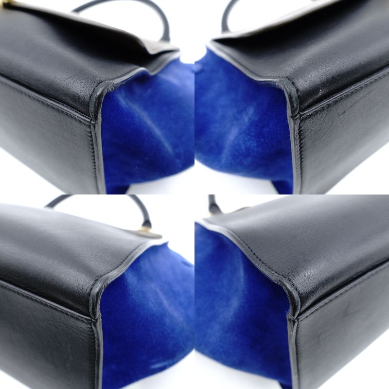 Céline Trapeze Handbag Brown × Black × Blue 2-Way Suede Leather Shoulder 7-12-372