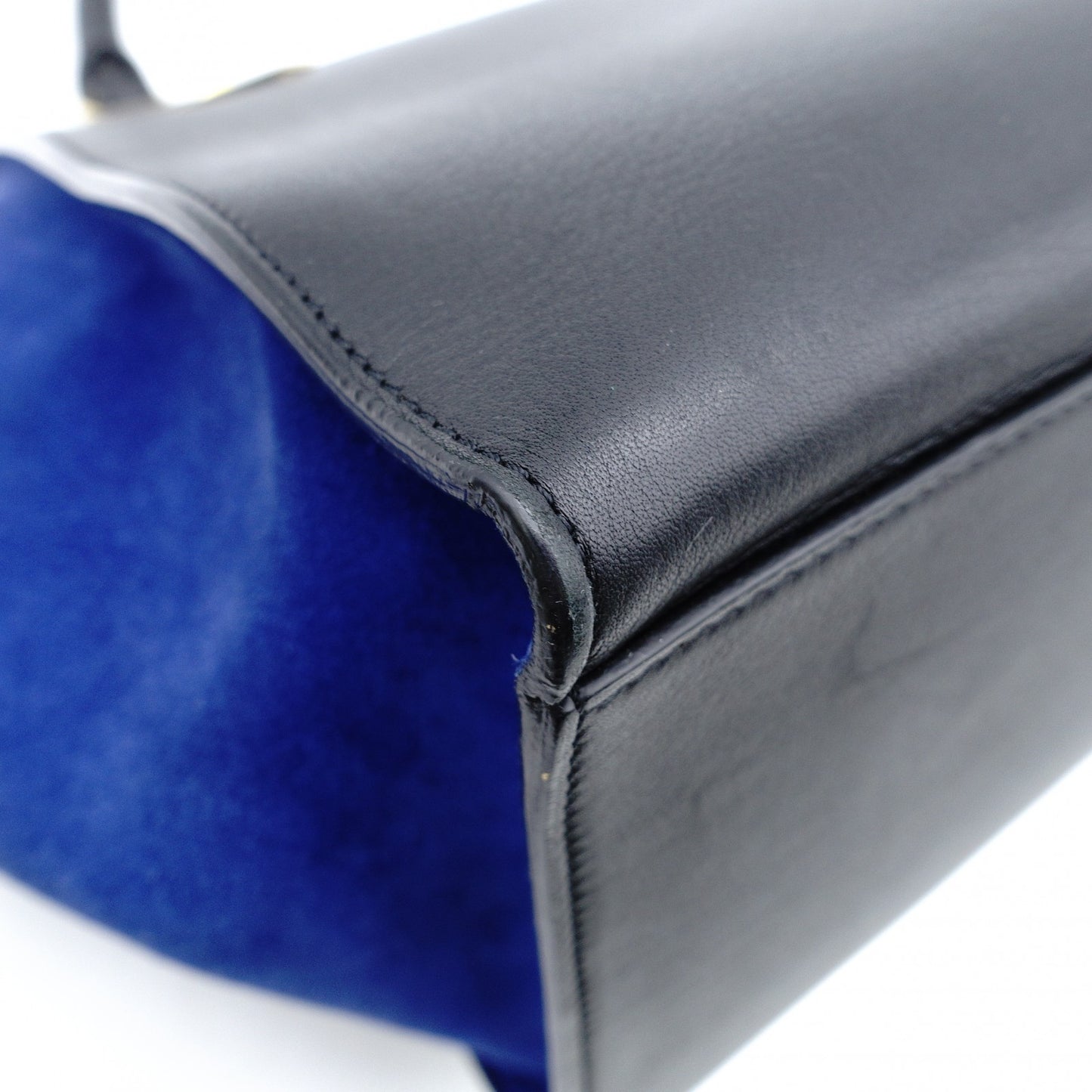 Céline Trapeze Handbag Brown × Black × Blue 2-Way Suede Leather Shoulder 7-12-372