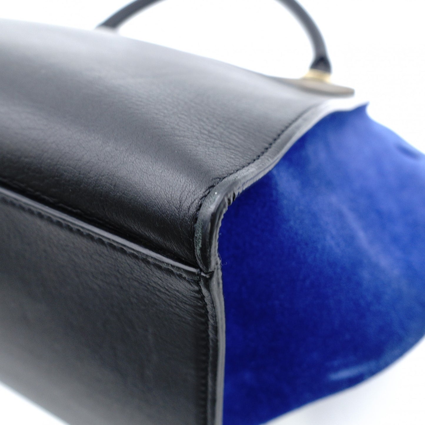 Céline Trapeze Handbag Brown × Black × Blue 2-Way Suede Leather Shoulder 7-12-372