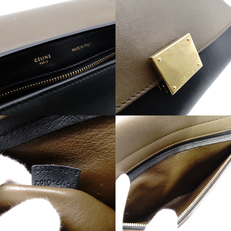 Céline Trapeze Handbag Brown × Black × Blue 2-Way Suede Leather Shoulder 7-12-372