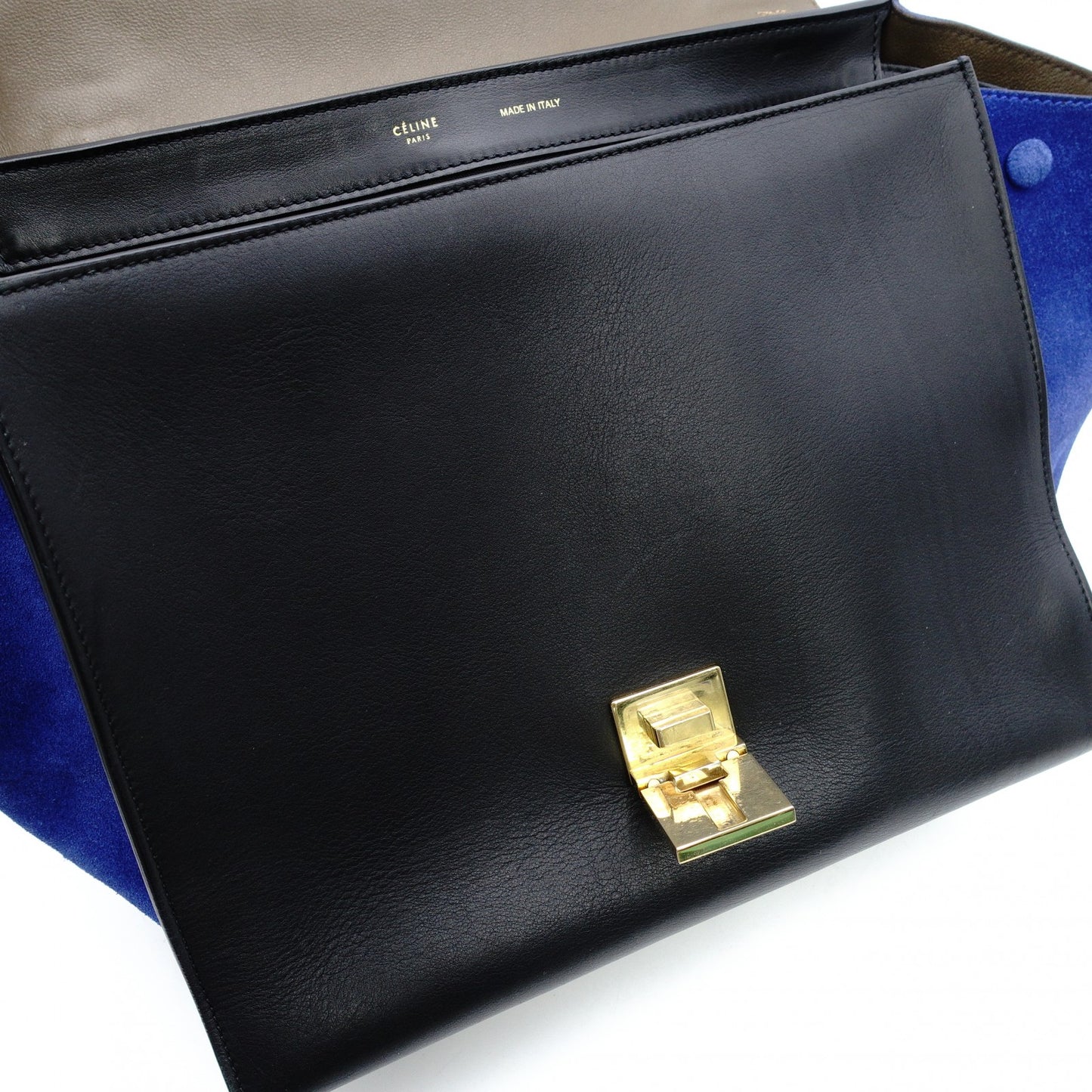 Céline Trapeze Handbag Brown × Black × Blue 2-Way Suede Leather Shoulder 7-12-372