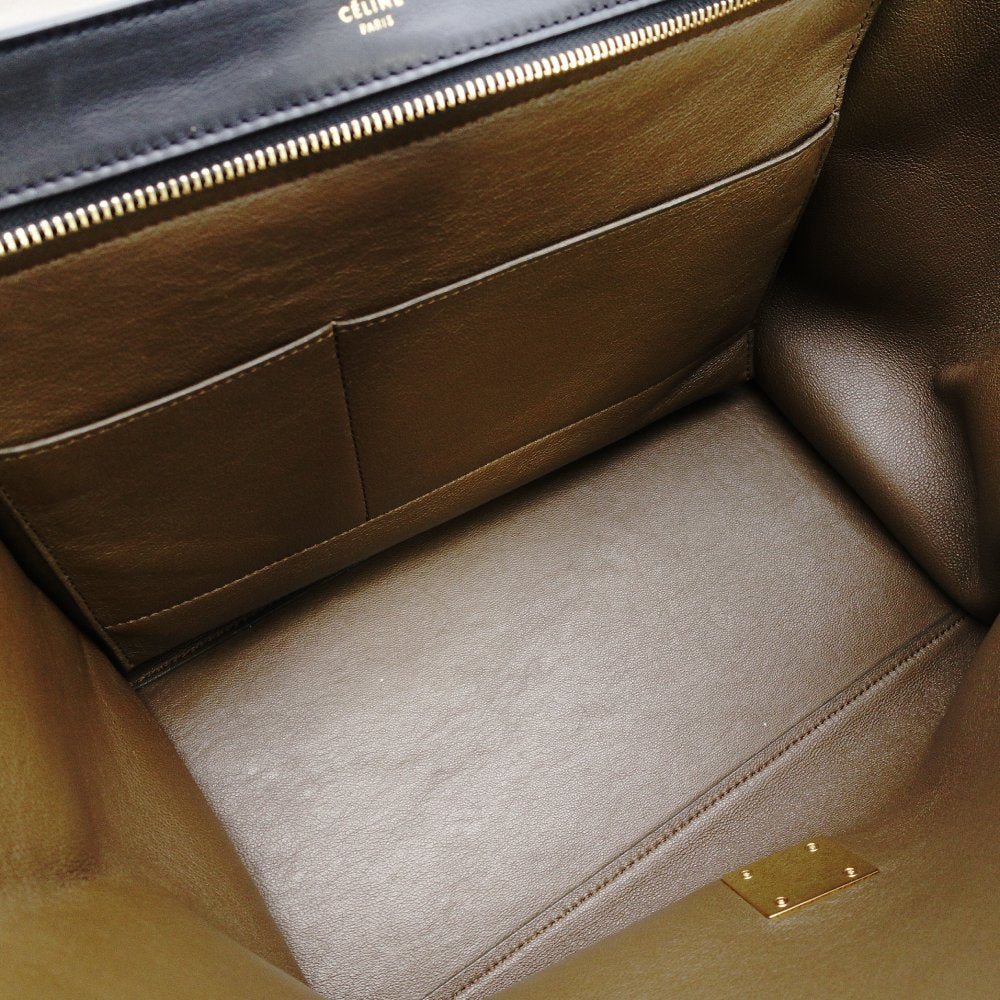 Céline Trapeze Handbag Brown × Black × Blue 2-Way Suede Leather Shoulder 7-12-372