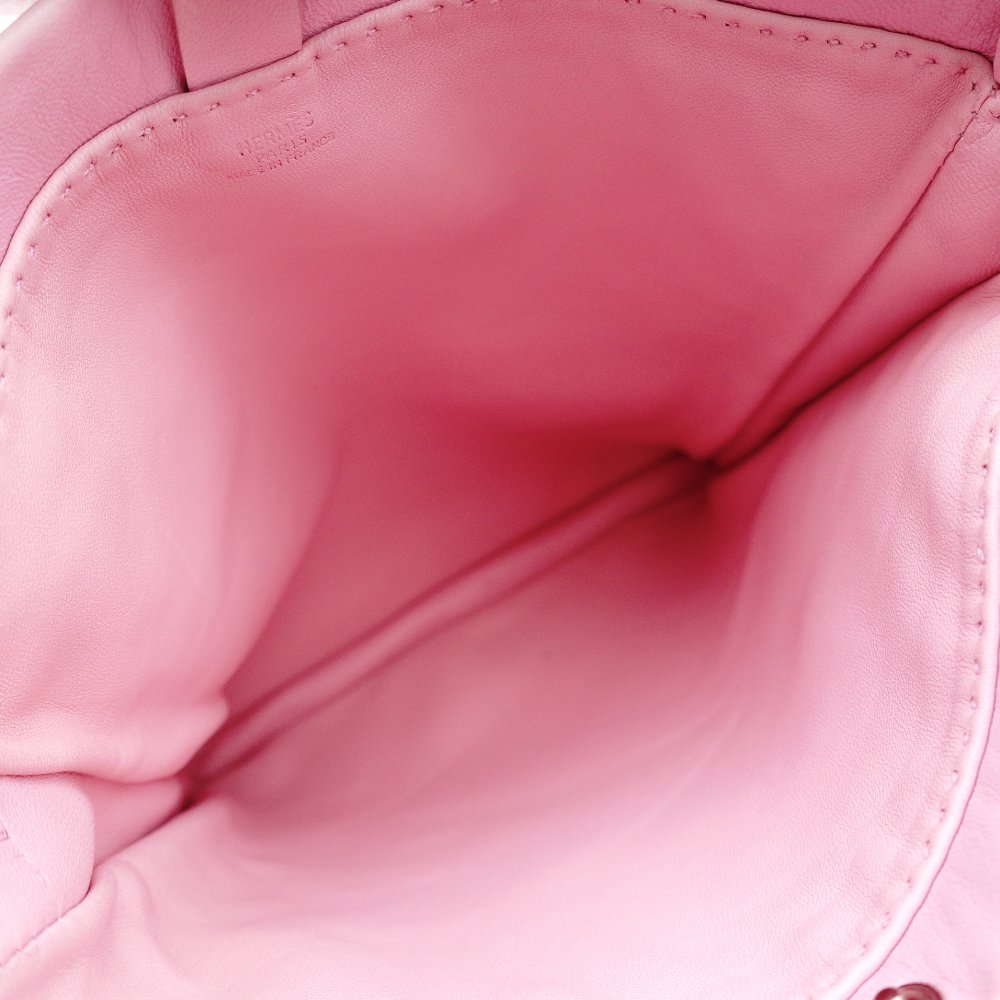 HERMES Crocelle Shoulder Bag Pink Leather Crossbody Leather Logo 7-11-492