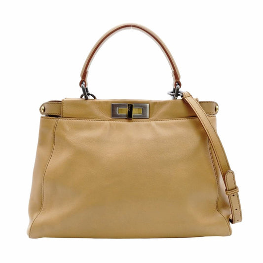 FENDI Peekaboo Handbag leather beige USED Women