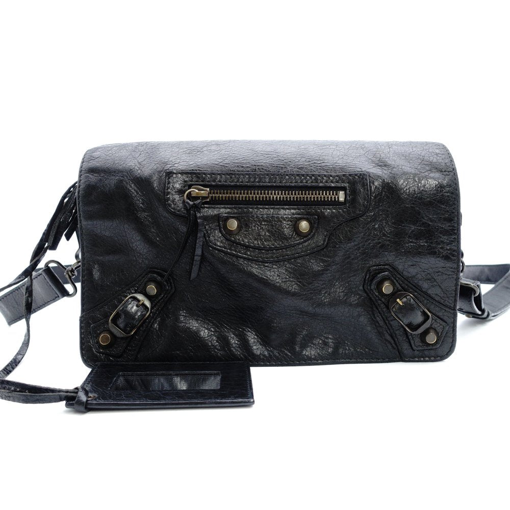 Balenciaga Classic Toolkit Leather Shoulder Bag Black with Mirror 7-11-609