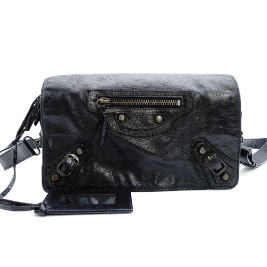 Balenciaga Classic Toolkit Leather Shoulder Bag Black with Mirror 7-11-609