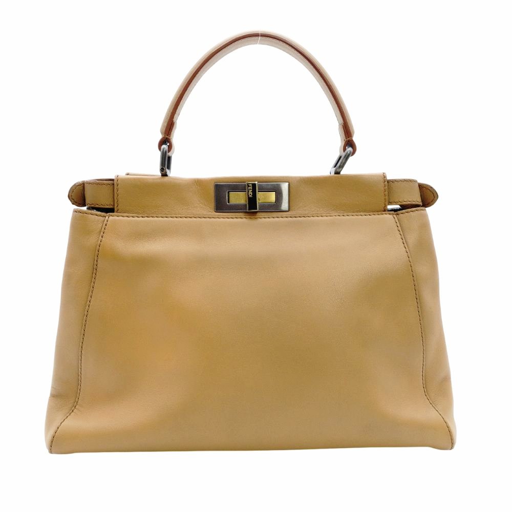 FENDI Peekaboo Handbag leather beige USED Women