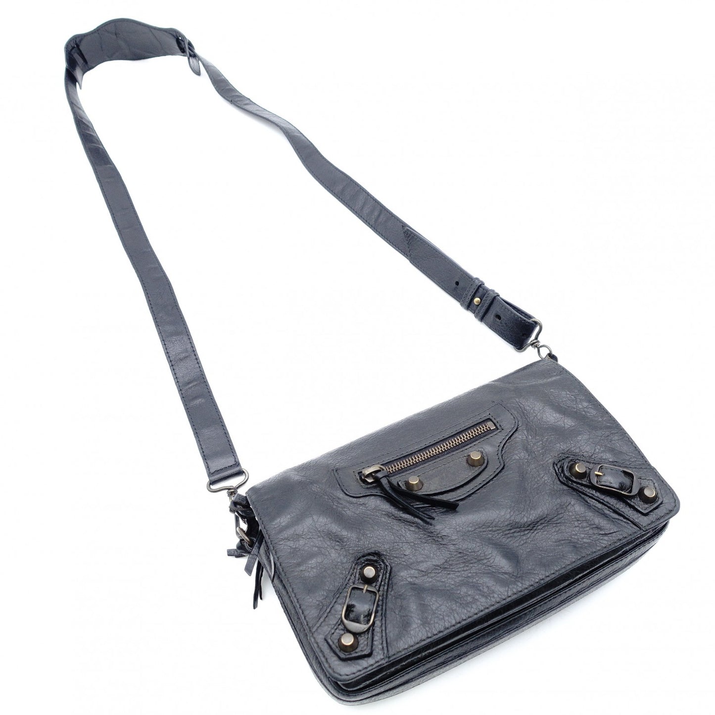 Balenciaga Classic Toolkit Leather Shoulder Bag Black with Mirror 7-11-609