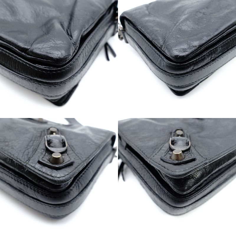 Balenciaga Classic Toolkit Leather Shoulder Bag Black with Mirror 7-11-609